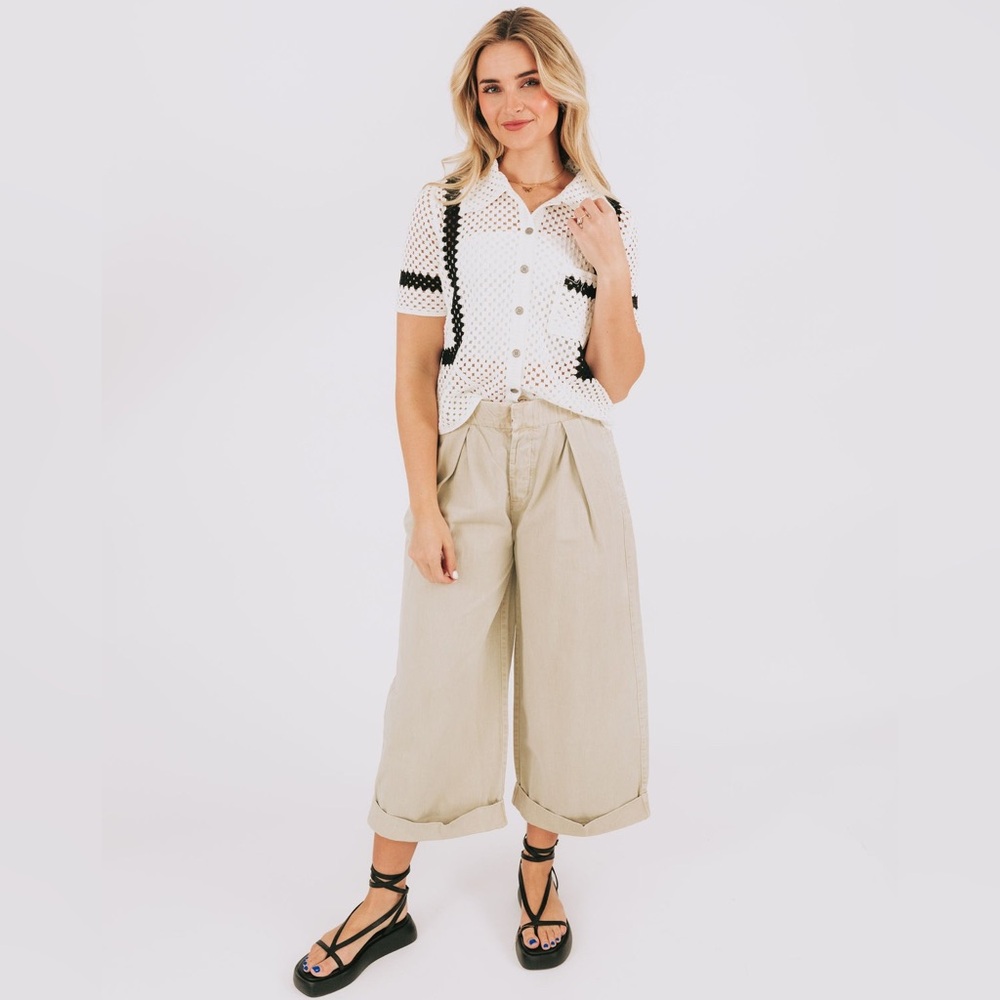 Free People Women’s After Love Cuff Pants‎ Size Small Sandshell Cream NEW